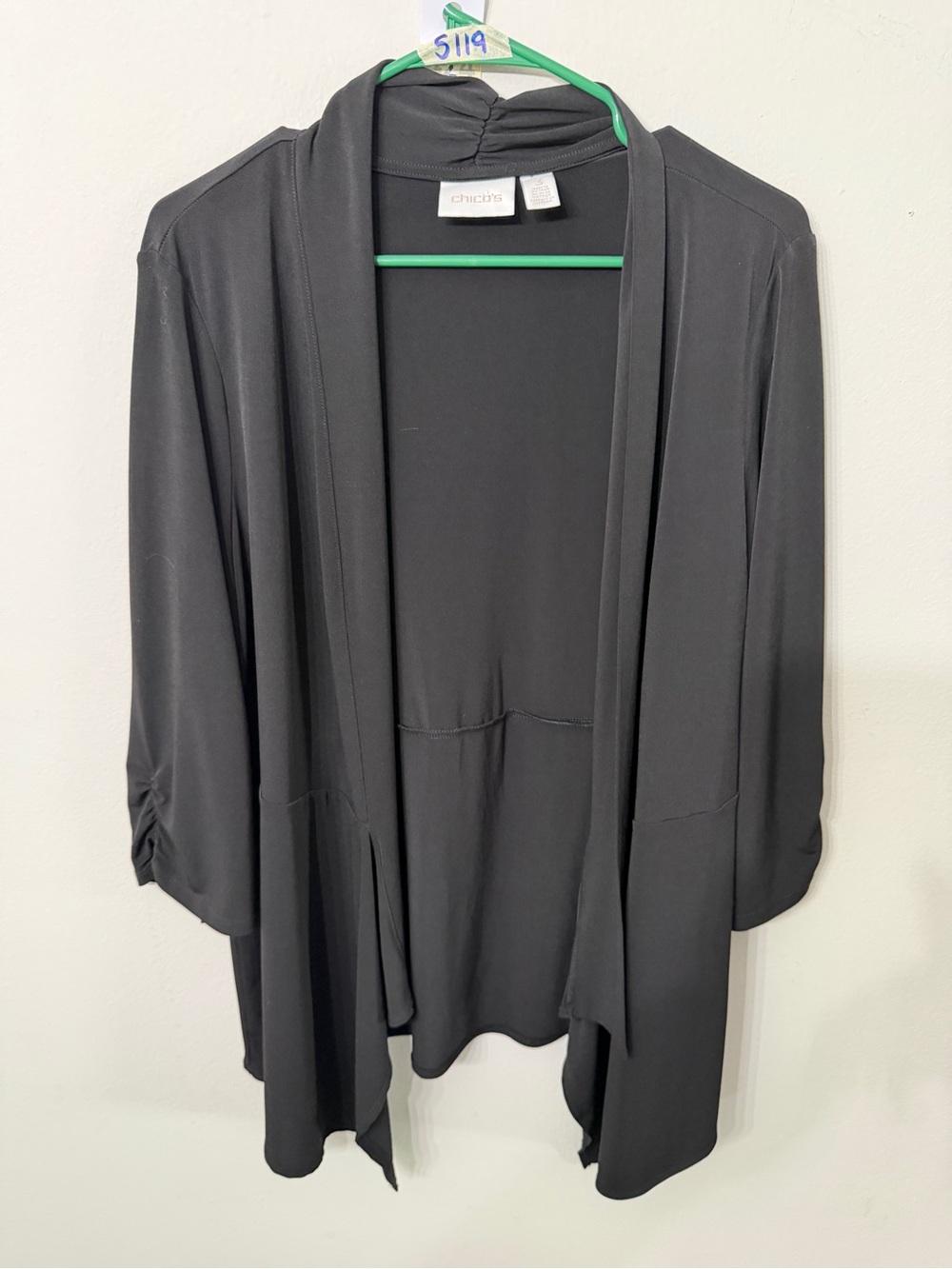 Women’s Chico’s Black Open Front Long Cardigan Size 3 XL 16-18